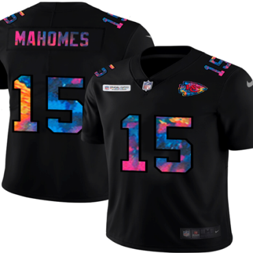 Patrick Mahomes Kansas City Chiefs #15 Black And Rainbow